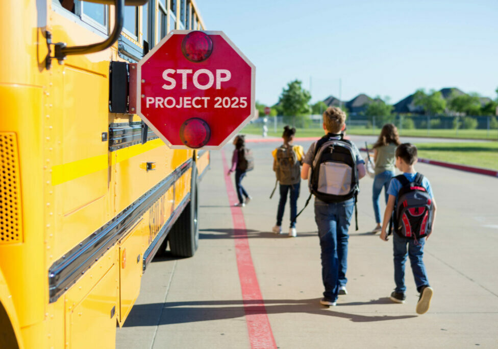 As the children head to the bus for the field trip, the safety equipment on the bus keeps them safe from cars.